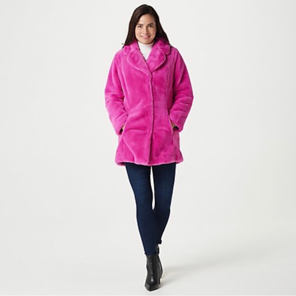 NWT Sold Out Isaac Mizrahi Pink Faux Fur Coat